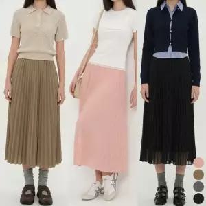셀럽하우스 하이웨스트 쉬폰 플리츠 롱스커트 밴딩 치마