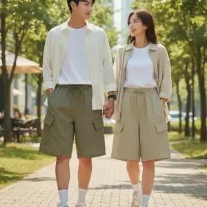 셀럽하우스 남녀공용 카고 허리 밴딩 트렌디 스타일 여름 외출 버뮤다 반바지