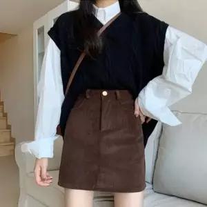 셀럽하우스 여성 하이웨스트 코듀로이 A라인 미니스커트