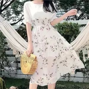셀럽하우스 플라워 여성 쉬폰 원피스 프릴 플레어 원피스 데일리 여름