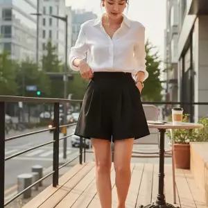 셀럽하우스 여성 핀턱 포인트 허리 주름 포인트 A라인 데일리 반바지