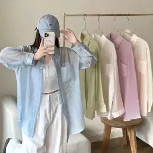 셀럽하우스 여성 루즈핏 예쁜 주름 데일리 간절기 시스루 셔츠 남방