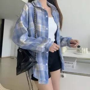 셀럽하우스 여성 4컬러 심플 클래식 체크패턴 여유핏 셔츠 남방