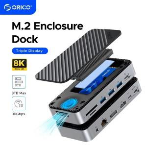 ORICO 10Gbps USB C 디스플레이 허브 M.2 NVMe SATA SSD 인클로저 독(냉각 팬 포함) 외부 HDMI-Com RJ45 PD