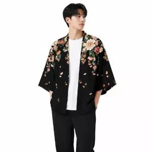 남성 플라워 로브 가디건 기모노 7부 여름 아우터