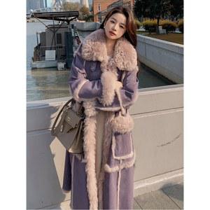 리얼양털 여성 양털하프코트 퍼플 겨울 양모코트 보온성