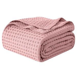 ELEGANT COMFORT 프리미엄 100% 면 와플 - 직조 통기성이 사이즈 228.6X274.3CM(90X108인치), 침대 담요 소파 좋은 침대용 담요, 소파, 로즈 부드럽고 따뜻한 더스티 사계절용 킹 및 가볍고
