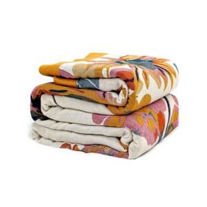 WZVZSS BOHO 담요 - 100% 면 사계절용 농가 통기성 담요, 127 퀼트 스프링 152.4CM(50 부드러운 침대용 60인치) 꽃 나비 경량 양면 장식 식물