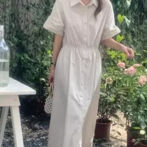 롱원피스 카라 반팔 셔츠 원피스