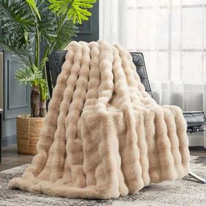 COZY BLISS 소파용 인조 모피 담요, 베이지 X 소파 152.4CM(50 버블 부드러운 보송하고 침실 플러시 거실용, 두꺼운 60인치) 127