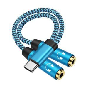 헤드폰 2개용 스플리터 폰 17E 17 프로 맥스 16E용 USB C에서 듀얼 3.5MM 여성 오디오 어댑터 구글 픽셀 10 삼성호환 삼성제품호환 S26 S25 잭 스플리터 이어폰 커넥터 - 파란색 ㅣW2