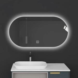 스마트 터치 스크린 김서림 방지 벽걸이 욕실 화이트 LED 램프 거울 타원형 프레임리스