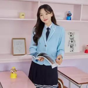 교복몰 베이비 블루 화이트라인 여자 자켓 교복 학생