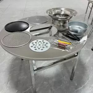 고기집 테이블 숯불 불판 업소용 화로 스텐 접이식 100cm 원형