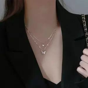 [라일리쥬얼리] Rly 나비 믹스체인 큐빅 레이어드 실버 은목걸이 쥬얼