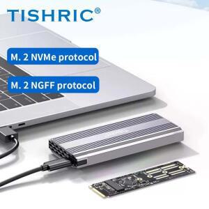 TISHRIC 듀얼 프로토콜 외장 HD 케이스 M.2 2242 하드 디스크용 C타입 SSD NVME 인클로저 NGFF 20Gbps