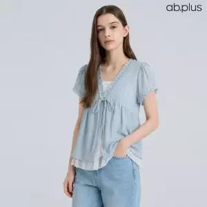 [ab.plus] 프릴 레이스 레이어드 반팔 블라우스 (LSA3MB33A)