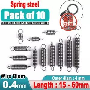 10pcs 후크 장력 스프링 풀백 와이어 직경 0.4mm 길이:15-60mm 코일