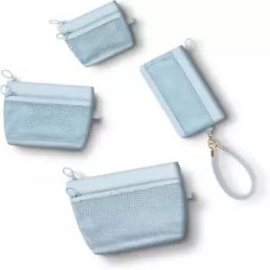 GIVLEFLY 4PCS 소형 보관 가방 세트 손목시계 열쇠고리가 있는 메시 지퍼 파우치 정리함 동전 지갑 카드 및 신분증 홀더 휴대용 미니 여행용 파란색 Blue