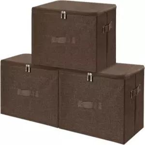 지퍼 뚜껑이 있는 ANMINI 3PCS 보관함 36Qt 패브릭 바구니 큐브 손잡이가 접이식 세탁 가능한 면 린넨 옷장 선반 옷 정리함 용기 커피 라지