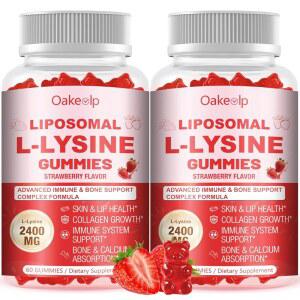 입술 및 구강 , 면역 지원, 피부 에너지 부스트를 위한 Oakevlp 2팩 리포솜 L-라이신 2400mg C 1000mg 구미 - D3 아연, 마그네슘, 부스트