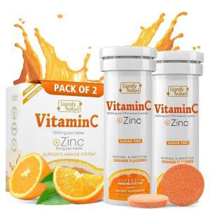 시그니파이 네이처 C 1000mg 발포 정제 - 아연 보충제가 포함된 강력한 면역 지원 VIT 무설탕 및 포뮬러 | 용해 가능한 수용성 탄산 엘릭서 20CT