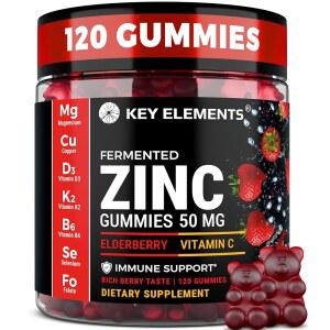 면역 지원 아연 구미 50mg, 엘더베리 C 및 보충제 - 구리 D3 마그네슘을 함유한 천연 제 풍부한 베리 맛, 무설탕, 120개