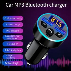 차량용 블루투스 FM 트랜스미터 MP3 플레이어 고속 충전 핸즈프리 통화 LED 디스플레이 U 디스크 재생 라디