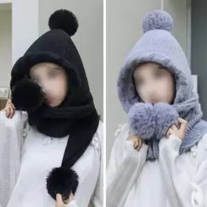 융털 방울 후드 넥워머 여성용 겨울모자 방한 목도리 여성털모자 패션모자 비니