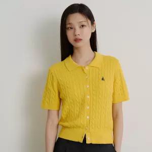 SS26 Essential 코튼 케이블 칼라넥 카디건 - 옐로우 /BF645AE03E1323636