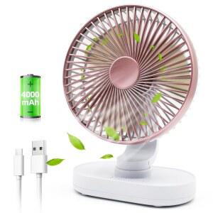 침실용 소형 진동 팬 4000MAH 배터리 구동 충전식 90 수직 수동 및 120 책상 4단 공기 순환기 홈 오피스 여행용 조용한 테이블 9OV