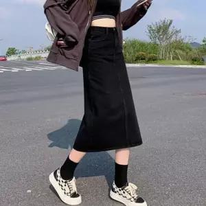 고품질 여성 블랙 데님 롱스커트 1P 캐주얼 긴치마 데일리룩 롱스커트 (WE368CD)