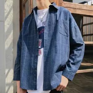 포켓 오버핏 체크 긴팔 셔츠 데일리 데일리 남자 남방 긴팔티셔츠 (WE4D275)