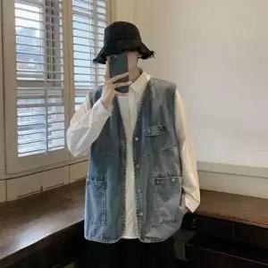 고품질 데님소재 오버핏 체형 커버 남성 빅포켓 데일리 조끼 남성조끼 (WE887C9)