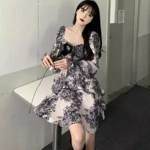 고품질 스퀘어넥 예쁜 여성 프릴 손목셔링 리본 미니원피스 정장원피스 (WE6794A)