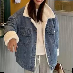 뽀글이청자켓 여성용 데일리 경량 양털 카라 데님 숏 자켓