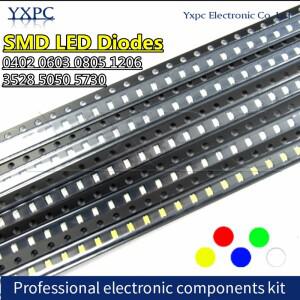 100pcs SMD LED 다이오드 0402 0603 0805 1206 3528 5050 5730 빨간색 노란색 녹색 흰색 파란색 발광 투명