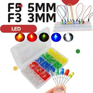 500-100개/묶음 3mm 5mm F3 F5 원형 LED 초고휘도 백색 녹색 노란색 파란색 빨간색 발광 다이오드 DIY 키트