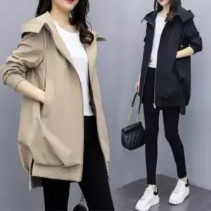 집업트렌치 여성 간절기 봄 가을 후드 트렌치코트 여자 집업자켓