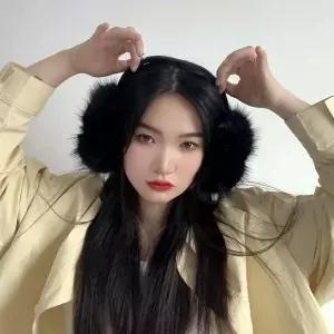 TBZ 왕방울 털 접이식 블랙 보온귀마개 스키귀마개 귀도리