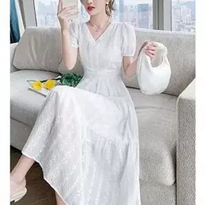 화이트 원피스 롱 의류 소매펀칭 16 펀칭 BLJ-WD648BA