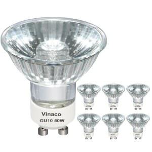 비나코 GU10 할로겐 50W 전구, 6PCS GU10+C 120V 디머블, 따뜻한 흰색, 유리 커버 포함 고휘도 MR16, 오목한 트랙 조명을 위한 장수명