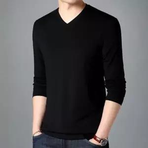 남성 브이넥 얇은 이너 무지티 긴팔 티셔츠