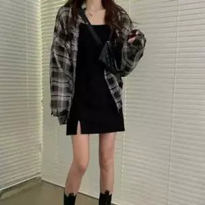 끈나시 데일리룩 긴팔체크셔츠 체크 세트 원피스 남방-WD64ABC_