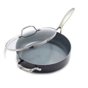 그린팬 프로 하드 아노다이징 건강 세라믹 논스틱 4 5QT 소트 팬 점보 쿠커 뚜껑 , PFAS 프리, 인덕션, 식기세척기 안전, 오븐 그레이