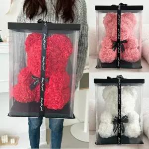 대형 장미 곰돌이 40cm 꽃 곰인형 발렌타인 화이트 로즈 데이 성년의날 고백 선물