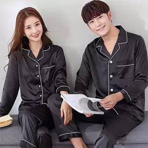 실크잠옷 긴팔 실크 잠옷 커플 파자마 세트