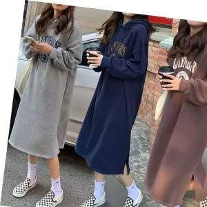가을 여성 기모 캐주얼 후드 겨울 안감 원피스 패션