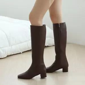 단화 여자 통부츠 캐주얼 미들굽 지퍼 구두