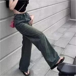 셀럽하우스 여성 청바지 진청 워싱 일자 데님팬츠 와이드핏 바지